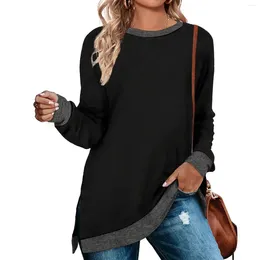 Women's Hoodies Basic Daily Ladies Loose Fashion Autumn Winter Women Sweatshirt Tunic Tops Crew Neck Color Block Long Sleeve Soft Side Split