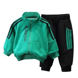 Clothing Sets Autumn Cotton Children Set Toddler Boys Costume Striped Zipper Jackets Pants 2Pcs Outfits Kids Clothes Sport Suit 231207