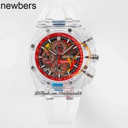 Ralex Watch Men Audemar Pigue Watch Aebby 44mm Aet Remould A3126 Automatic Chronograph Mens Transparent Composite Material Case Red Dial White Rubber Strap Sup