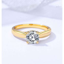 18k Gold 6.5mm Round Brilliant Cut Moissanite Engagement Rings 925 Sterling Silver Wedding Ring for Women