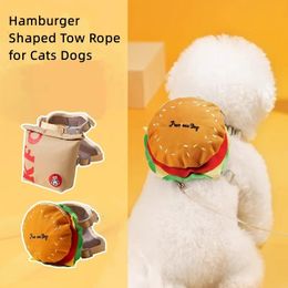 Dog Training Obedience Pet Cartoon Hamburger Design Adjustable Vest Leash Rope Cats Dogs Walking Tow with Backpack Escape Proof 231206