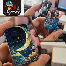 Magic Moon and Animal Metal Silver Frosted Kerosene Lighter Tide Chart Grinding Wheel Men's Birthday Gift Collection