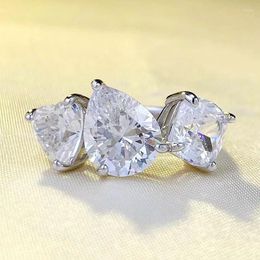 Cluster Rings 2023 S925 Silver Irregular Three Stone Flower Cut Pear Ring 8 10 Fashion European And American Style