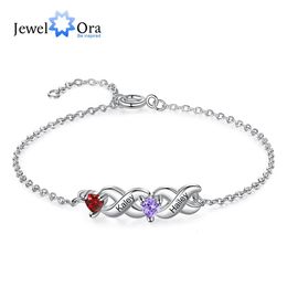 Charm Bracelets Personalised Inlaid 2-7 Heart Birthstone Bracelets for Women Customised Engraved Name Family Bracelet Mother's Day Gift 231204