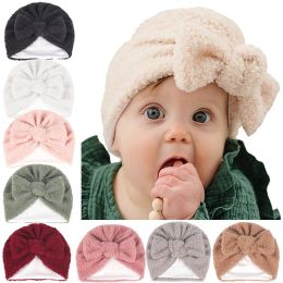 OLD COBBLER European and American Childrens Hats Bow Solid Colour Teddy Socket Thick Double Layer Down to Keep Warm in Autumn BJ