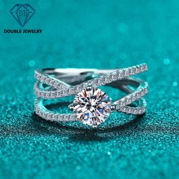 Double Jewelry d Color Vvs Moissanite Rings Round Brilliant Cut 925 Silver Ring Gra Certified