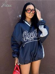 Men s Hoodies Sweatshirts Joskaa Letter Print Oversized Sweatshirt Women Casual V Neck Long Sleeve Drawstring Loose Tops 2024 Spring Harajuku Streetwear 231207