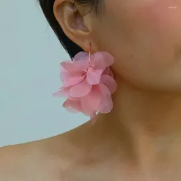 Hoop Earrings Pink Yellow Blue Cloth Yarn Flower For Women Holiday Accessories