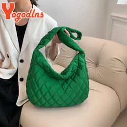 Evening Bags Yogodlns Winter Rhombus Space Cotton Padded Shoulder Bag Female Fashion Flap Down Crossbody Messenger Bag Luxury Lady Tote 231207