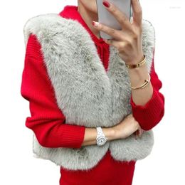 Women's Fur Korean Fashion Girls Faux Vest Winter Spring Design Sleeveless Warm Coat For Lady Casaul