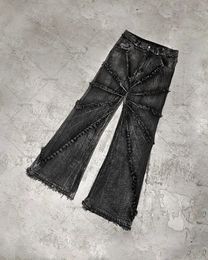 Womens Jeans Street Retro Raw Edge High Waist Skinny Mens Y2K Fashion Casual Loose Versatile Distressed Wide Leg 231206