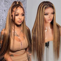 180density Brazilian Highlight Wig Human Hair 13x4 Glueless Honey Blonde Straight Lace Front Wigs Brown Hd Lace Closure Wig for Black Women