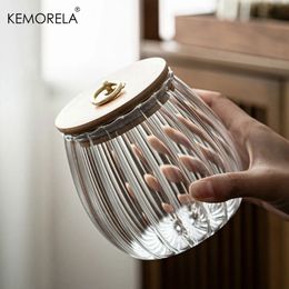 Storage Bottles Jars Food Container Kitchen Jar Glass Airtight Canister Grains Tea Coffee Beans Candy Wood Lid Containers 231206