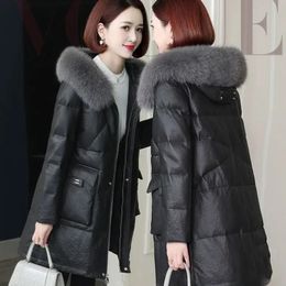 Women s Down Parkas Winter Coat Ladies Large Size Pu Leather Fur Collar MIDI Style Fake Hair Coats for Women 2023 Woman Clothing 231207