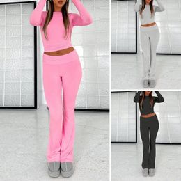 Women's Two Piece Pants Women Slim Fit Set Vintage-inspired Sportswear T-shirt Trousers With Elastic High Waist For Pilates Yoga