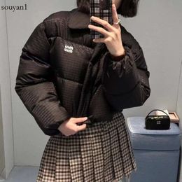 23 Autumn/Winter Collection Miu New Letter Jacquard Flip Collar Down Coat 90 Fleece Filling Women's Short