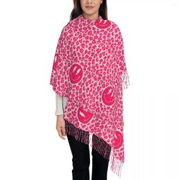 Scarves Preppy Aesthetic Pink Scarf For Womens Winter Warm Pashmina Shawls And Wrap Leopard Print Smile Long Shawl Daily Wear