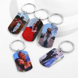 Key Rings Chain Stainless Steel Customized Keychain Engrave Po Text Name Plate Personality For Anime Family Jewelry Gift 231206