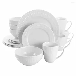 Plates Elama Cara 16 Piece Round Porcelain Dinnerware Set In White