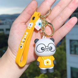 Creative cartoon character panda dolls key chain men women exquisite lovely bag pendant cute party gift yellow car key chain