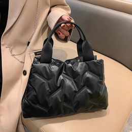 Evening Bags Winter Hand bag Fashion Space Cotton Handbags Women Large Capacity Tote Bag Feather Padded Ladies Quilted Shopper Bag 231207