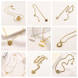 Designer 18K Gold Plated Letter Pendant Necklace Chain Luxury Design Diamond Pendant Choker Brand Necklaces for Women Wedding Party Gifts Jewelry
