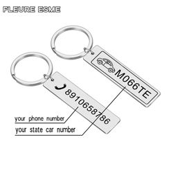 Key Rings Engraved Keychain for Car Plate Number Personalised Gift Customised Antilost Keyring Chain Ring Jewellery 231206