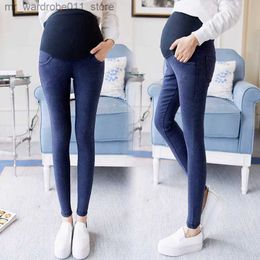 Maternity Bottoms Autumn Pregnant Women Tall Waist Abdomen Cowboy Trousers Slim Hem Office Lady Pencil Pants Pregnancy Skinny Denim Leggings Jeans Q231207