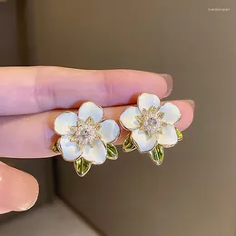 Stud Earrings Exquisite Elegant White Flower For Woman Korean Crystal Women's Earring Wedding Statement Party Jewelry Gifts