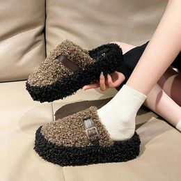 Slippers Platform Furry Women Outer Wear 2023 Winter Shoes Plus Velvet Warm Cotton Slip-on Casual