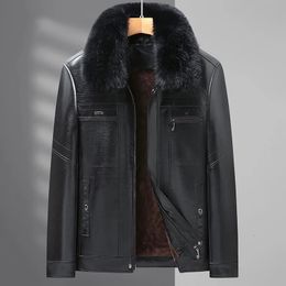 Men's Leather Faux Jacket Men Winter Fleece Warm Motorcycle Coats Mens Fashion Biker PU Jackets Slim Overcoat Thick Fur Collar 231207