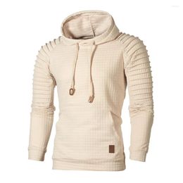 Men's Hoodies Hooded Long Sleeve Waffle Sweatshirt Blouse Autumn Top Plaid Tee Male Hoodie Outwear 2023