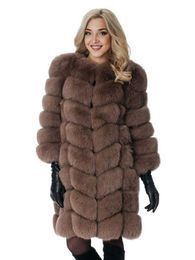 Europe Fashion 90cm Long Trench Coats Faux Fur Coat Women Luxury Splicing Warm Fluffy Jacket Winter Overcoat