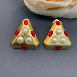 Stud Earrings Vintage Triangle Blue Stone Pearl For Women Jewellery Runway Party T Show Fancy Trendy Boho INS Japan Korea