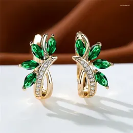 Hoop Earrings Cute Flower Green Zircon Multicolor Crystal Stone Trendy Gold Colour Wedding For Women