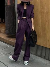 Women's Two Piece Pants Fashion Ladies Pantsuit Formal Women Office Business Work Wear Blazer and Trousers Purple 2 Set Female Clothes Outfits 231207