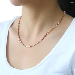 Chains 5mm Womens Chain Girls Stick Rhombic Bead Rhinestones Link Rose Gold Colour Necklace Drop LGN239A