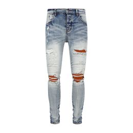 designer amirssNew Blue Series Coffee Knee Panel Fashion Jeans