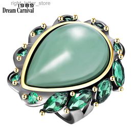 Solitaire Ring DreamCarnival1989 Exaggerate Women Ring Big Aventurine Green Zircon Wedding Engagement Classic Jewellery Fall Winter Party WA11935 YQ231207