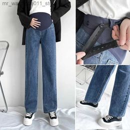 Maternity Bottoms 8995# Wide Leg Loose Straight Denim Maternity Long Jeans Elastic Waist Belly Pants Clothes for Pregnant Women c Ins Pregnancy Q231207