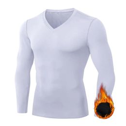 Men's Thermal Underwear Winter Thermal Underwear Gym Tops Tees Men Shirt Men's V Neck Fleece Baselayer Thermo Clothing Pyjamas Sleepwear Plus Size 231206