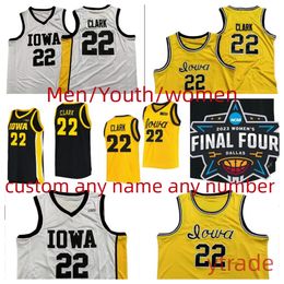 Custom Men Youth Iowa Hawkeyes 22 Caitlin Clark Luka Garza 10 Joe Wieskamp 5 CJ Fredrick 3 Bohannon 30 Mccaffery Ahro 2023 Women Final Four