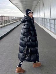 Winter white goose down black gold extended down jacket fashionable hooded coat jacket for women