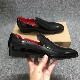 Designer Men Leather Shoes Loafer Red Shiny Bottoms Black Business Suit Patent Leather Men's Shoes Pointed Pumps Summer Genuine Leather with Dust Bag Size 38-48