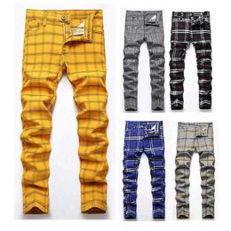 Men's Pants Casual Street Stretchy Skinny Straight Plaid Business Slim Fit Trousers 231207
