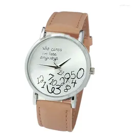 Wristwatches NO.2 Relogio Masculino 2023 Women PU Leather Watch Who Cares I Am Late Anyways Letter Watches Feminino