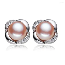 Stud Earrings Fashion Elegant Real Natural Freshwater Pearl For Women 925 Sterling Silver Fine Jewelry