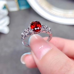 1ct 6mmX8mm VVS Grade Natural Garnet Ring Design Style 925 Silver Garnet Jewelry 18K Gold Plating Allergy Free