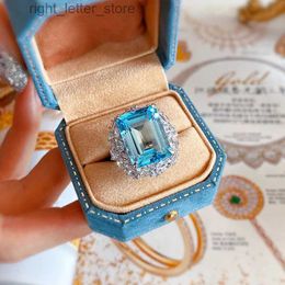 Solitaire Ring Bling Lab Aquamarine Diamond Ring 925 sterling silver Party Wedding band Rings for Women Bridal Engagement Jewelry Gift YQ231207