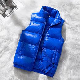 Men's Vests Vest Winter Hooded Glossy Cotton Casual Waistcoat Sleeveless Jacket Warm Overcoats Zipper Solid Colour Mens 231207